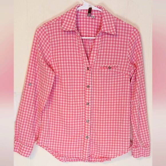 Kut From The Kloth pink and white Gingham button front shirt. Size SP - Picture 1 of 5